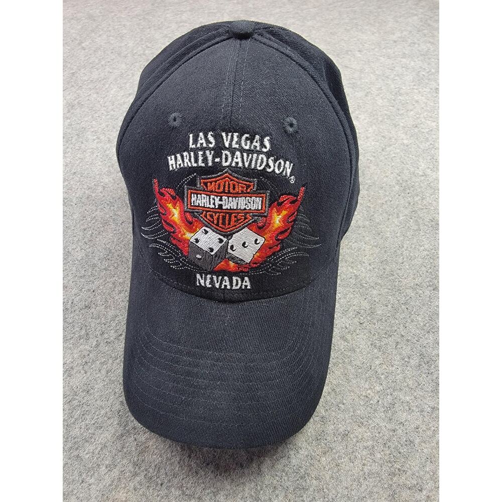 Harley-Davidson Hat Cap Fitted Mens L/XL Black Las Vegas Dice Flames Embroidered